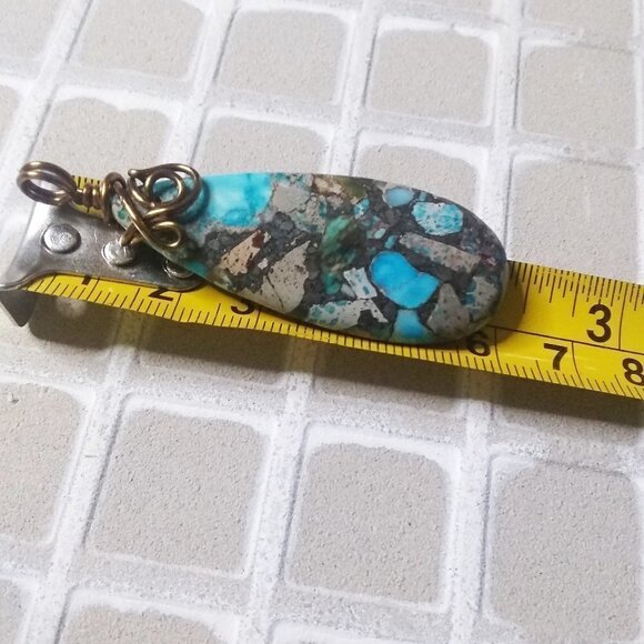 Multi Blue Sea Sediment Jasper Pendant - Large Teardrop Shape - boho southwest - Picture 5 of 6